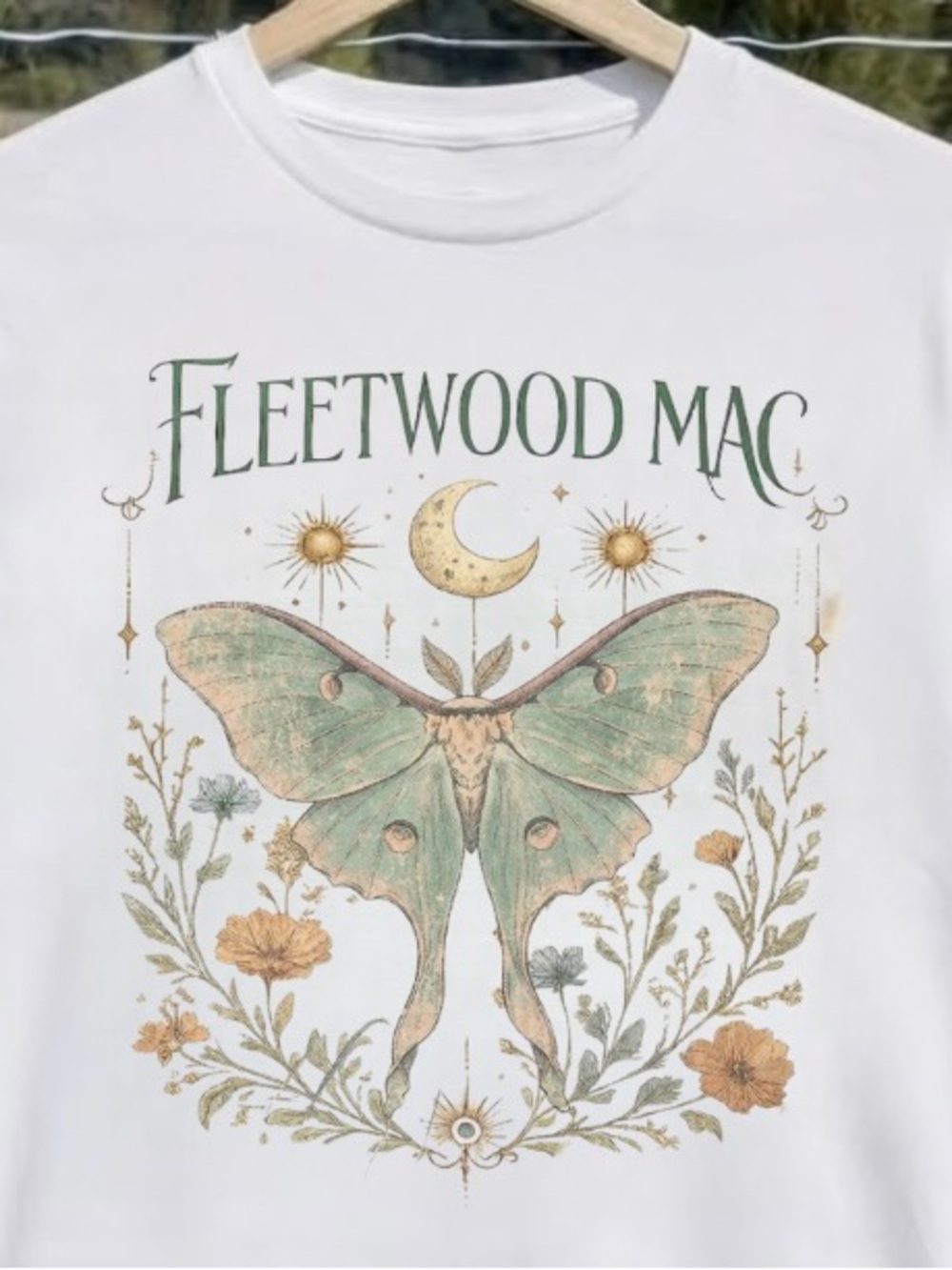 Fleetwood Mac Luna Moth Tee | Cottagecore| Luna Moth& Wildflowers |Music Lovers - Picture 2 of 4
